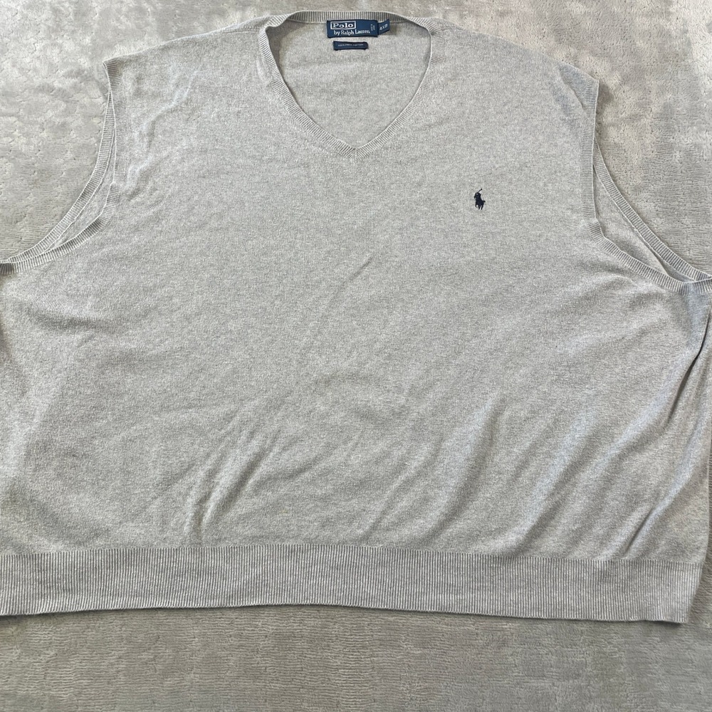 Polo Ralph Lauren Sweater Vest Men 4XB Gray Pima Cotton V Neck Preppy Office